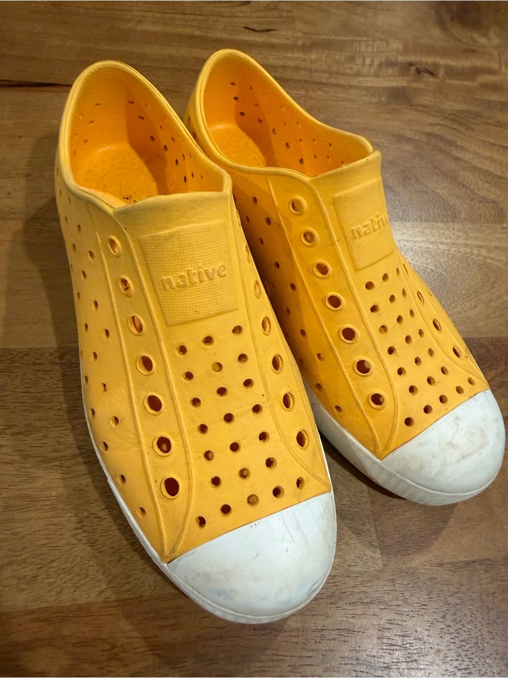 Native Yellow Perforated Slip-On Shoes with White Toe Caps and Sole Size Kid 3